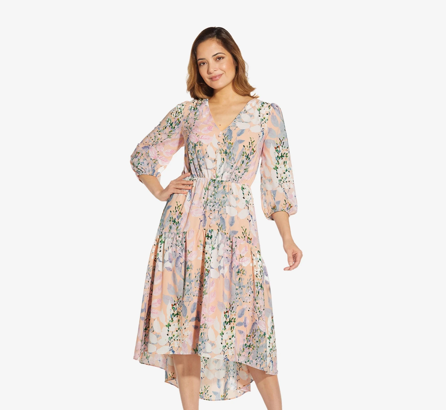 Adrianna Papell Floral-Print Chiffon Short Dress In Blush Multi 3 Adrianna Papell Floral-Print Chiffon Short Dress In Blush Multi