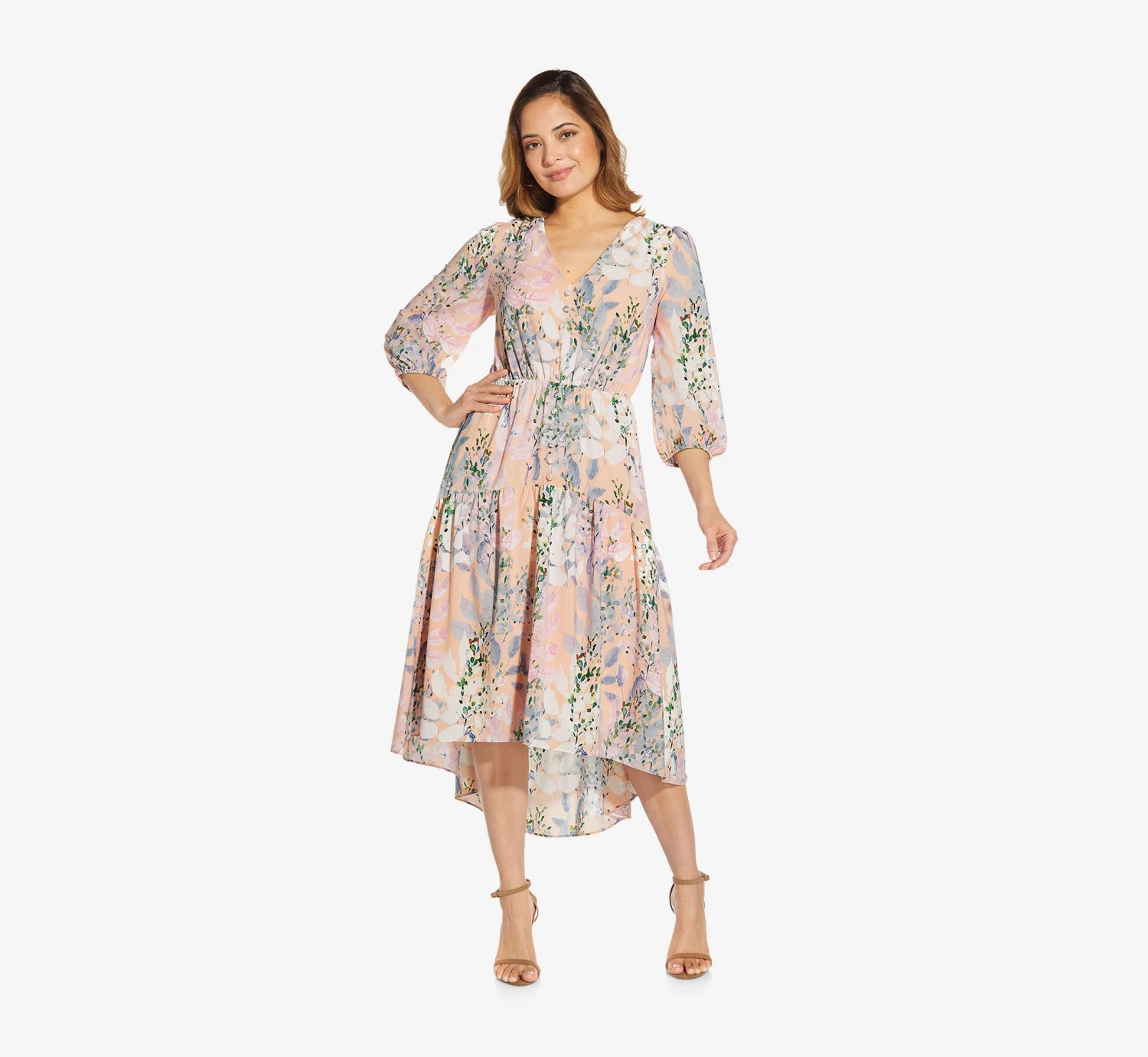Adrianna Papell Floral-Print Chiffon Short Dress In Blush Multi 8 Adrianna Papell Floral-Print Chiffon Short Dress In Blush Multi - Image 6