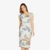 Adrianna Papell Metallic Floral Matelasse Midi-Length Sheath Cocktail Dress In Sky Blue Multi -Adrianna Papell Shop AP1D104664 AF986 Regular Default