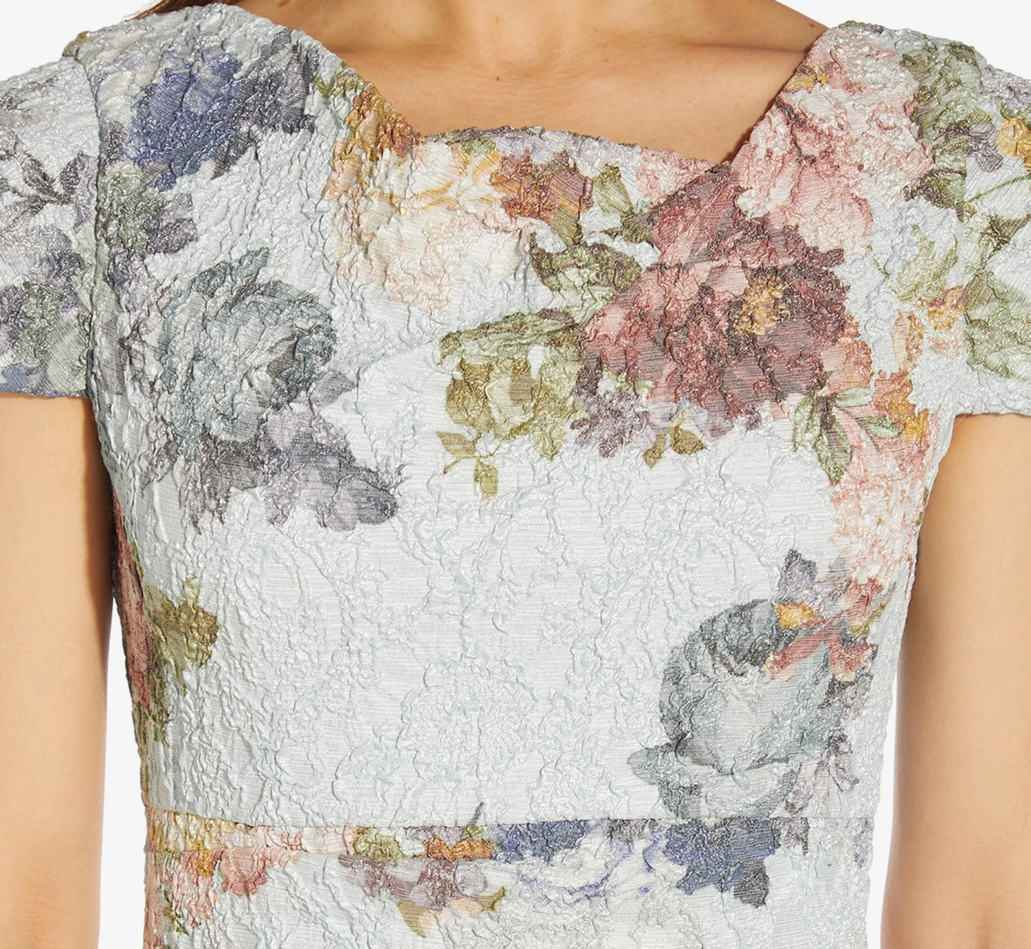 Adrianna Papell Metallic Floral Matelasse Midi-Length Sheath Cocktail Dress In Sky Blue Multi 7 Adrianna Papell Metallic Floral Matelasse Midi-Length Sheath Cocktail Dress In Sky Blue Multi - Image 5