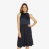 Adrianna Papell Satin Crepe Midi-Length Halter Dress With Keyhole In Dark Navy -Adrianna Papell Shop AP1D104678 AB010 Regular Default