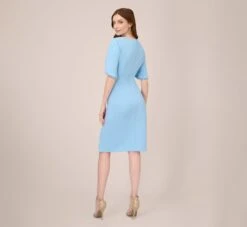 Adrianna Papell Pearl Embellished Knit Crepe Sheath Dress In Elegant Sky -Adrianna Papell Shop AP1D104679 AC497 Regular Back