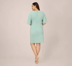 Adrianna Papell Plus Size Pearl Embellished Knit Crepe Sheath Dress In Cloudy Aqua -Adrianna Papell Shop AP1D104679 AK484 Plus Back