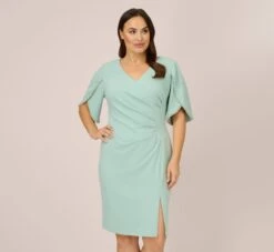 Adrianna Papell Plus Size Pearl Embellished Knit Crepe Sheath Dress In Cloudy Aqua