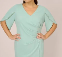 Adrianna Papell Plus Size Pearl Embellished Knit Crepe Sheath Dress In Cloudy Aqua -Adrianna Papell Shop AP1D104679 AK484 Plus Detail