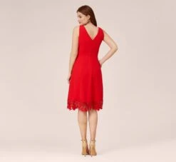 Adrianna Papell Stretch Knit Crepe Midi-Length Fit-And-Flare Dress With Lace Trim In Cherry Bliss -Adrianna Papell Shop AP1D104683 AJ612 Regular Back