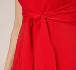 Adrianna Papell Stretch Knit Crepe Midi-Length Fit-And-Flare Dress With Lace Trim In Cherry Bliss -Adrianna Papell Shop AP1D104683 AJ612 Regular Side