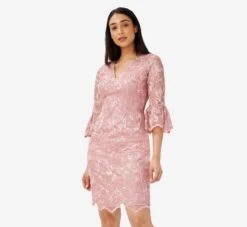 Adrianna Papell Floral Embroidered Short Sheath Cocktail Dress In Rose