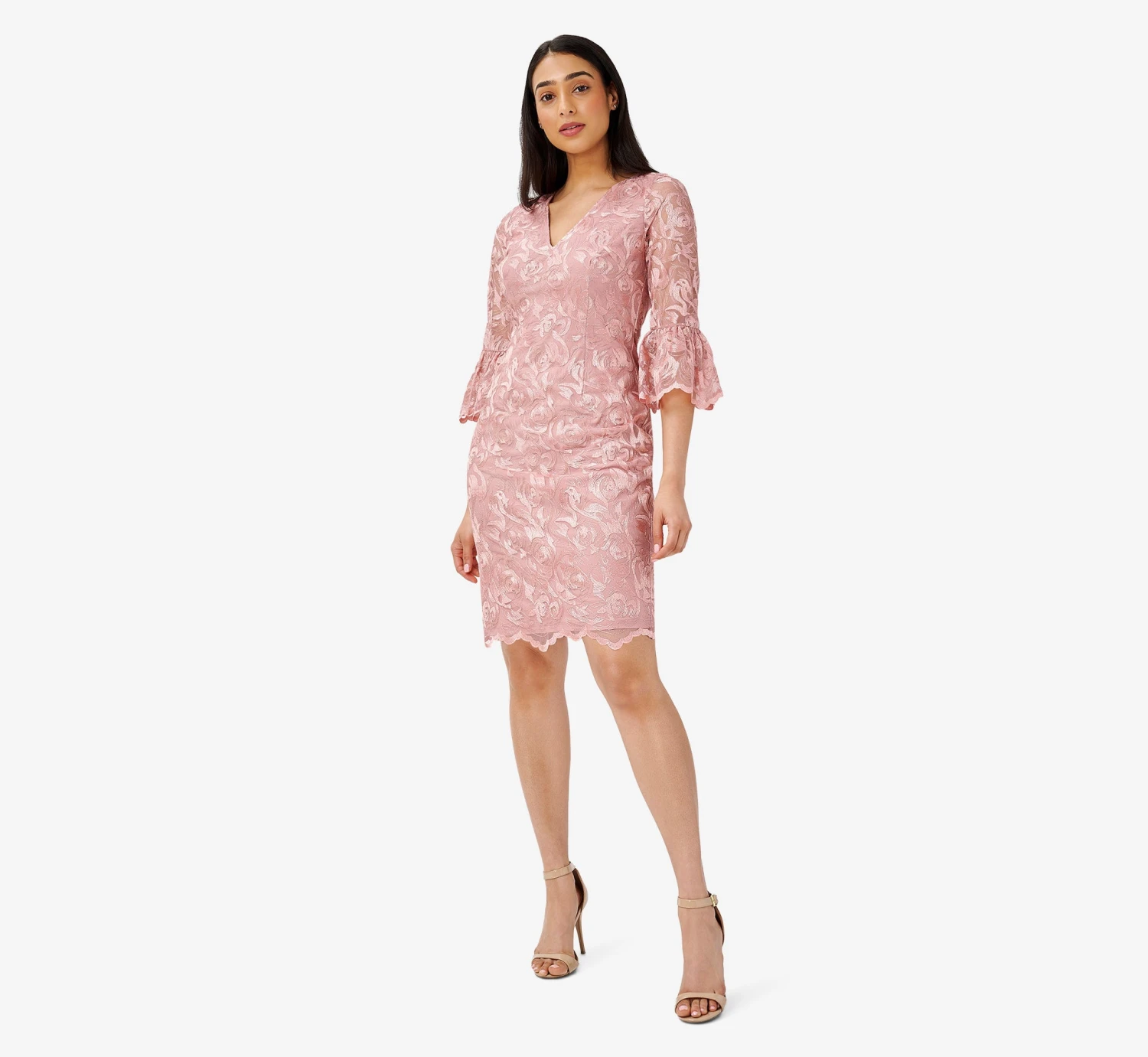 Adrianna Papell Floral Embroidered Short Sheath Cocktail Dress In Rose 5 Adrianna Papell Floral Embroidered Short Sheath Cocktail Dress In Rose - Image 3