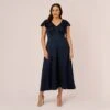 Adrianna Papell Plus Size Satin Crepe Ruffled Cropped Jumpsuit In Dark Navy -Adrianna Papell Shop AP1D104719 AV410 Plus Default