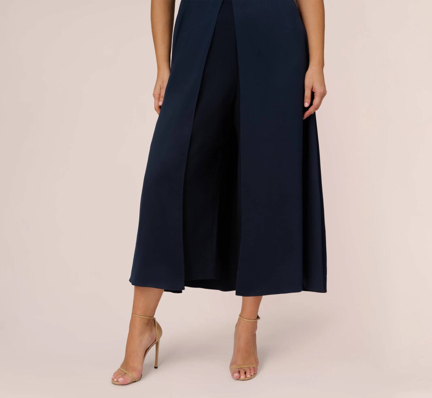 Adrianna Papell Plus Size Satin Crepe Ruffled Cropped Jumpsuit In Dark Navy 7 Adrianna Papell Plus Size Satin Crepe Ruffled Cropped Jumpsuit In Dark Navy - Image 5