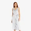 Adrianna Papell Satin Crepe Midi-Length Ruffled Faux Wrap Dress In Opal