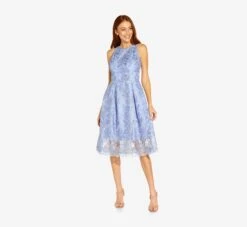Adrianna Papell Embroidered Illusion Midi-Length Fit-And-Flare Dress In Light Peri 10 Adrianna Papell Embroidered Illusion Midi-Length Fit-And-Flare Dress In Light Peri -Adrianna Papell Shop AP1D104723 AF496 Regular Alternate