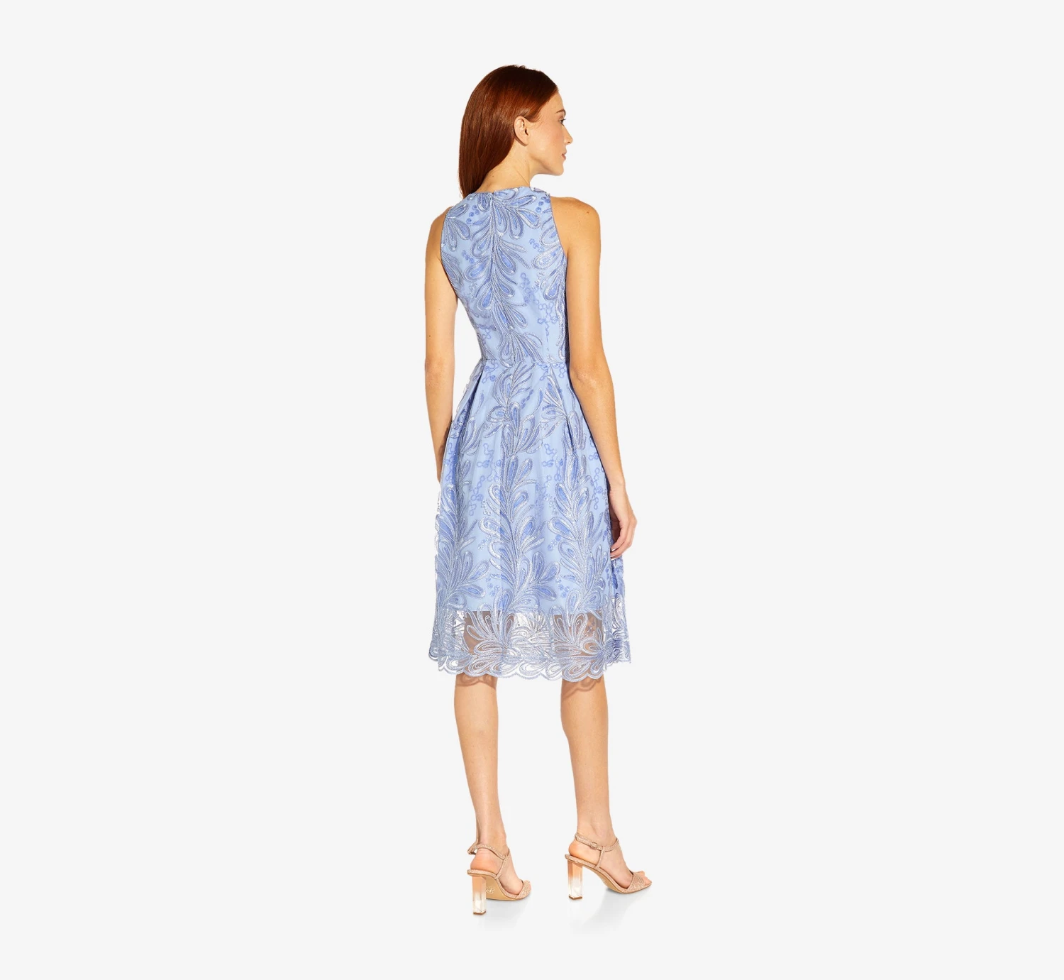 Adrianna Papell Embroidered Illusion Midi-Length Fit-And-Flare Dress In Light Peri 4 Adrianna Papell Embroidered Illusion Midi-Length Fit-And-Flare Dress In Light Peri - Image 2