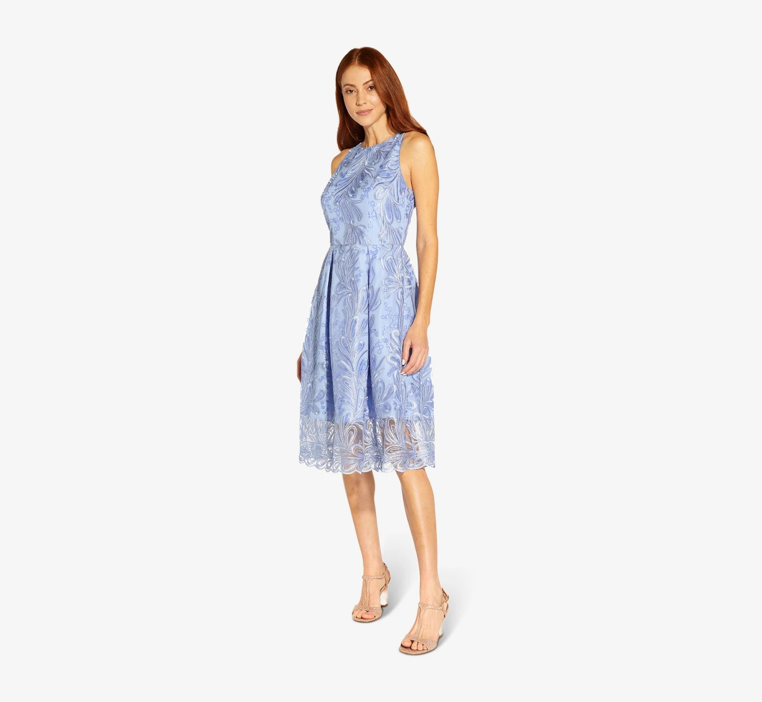 Adrianna Papell Embroidered Illusion Midi-Length Fit-And-Flare Dress In Light Peri 6 Adrianna Papell Embroidered Illusion Midi-Length Fit-And-Flare Dress In Light Peri - Image 4