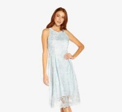 Adrianna Papell Embroidered Illusion Midi-Length Fit-And-Flare Dress In Opal