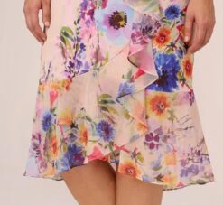 Adrianna Papell Plus Size Floral-Print Faux Wrap Midi-Length Ruffled Dress With Flutter Sleeves In Praline Multi -Adrianna Papell Shop AP1D104731 AJ267 Plus Lifestyle