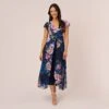 Adrianna Papell Floral-Print Cropped Jumpsuit With Chiffon Overlay In Navy Multi -Adrianna Papell Shop AP1D104734 AA980 Regular Default