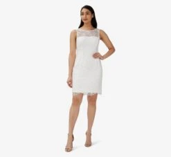 Adrianna Papell Guipure Lace Short Sheath Dress In Ivory 8 Adrianna Papell Guipure Lace Short Sheath Dress In Ivory -Adrianna Papell Shop AP1D104751 AA194 Regular Side