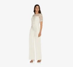 Adrianna Papell Guipure Lace And Crepe Wide-Leg Jumpsuit In Ivory -Adrianna Papell Shop AP1D104752 AA194 Regular Alternate