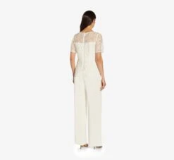 Adrianna Papell Guipure Lace And Crepe Wide-Leg Jumpsuit In Ivory -Adrianna Papell Shop AP1D104752 AA194 Regular Back