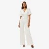 Adrianna Papell Satin Crepe Faux Wrap Jumpsuit With Flutter Sleeves In Ivory -Adrianna Papell Shop AP1D104798 AA194 Regular Default