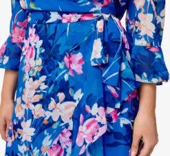 Adrianna Papell Plus Size Floral-Print Chiffon Short Wrap Dress In Blue Multi -Adrianna Papell Shop AP1D104808 AA461 Plus Detail
