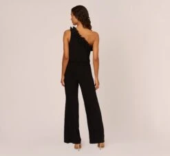 Adrianna Papell Ruffled One-Shoulder Blouson Jersey Jumpsuit In Black -Adrianna Papell Shop AP1D104818 AA002 Regular Back