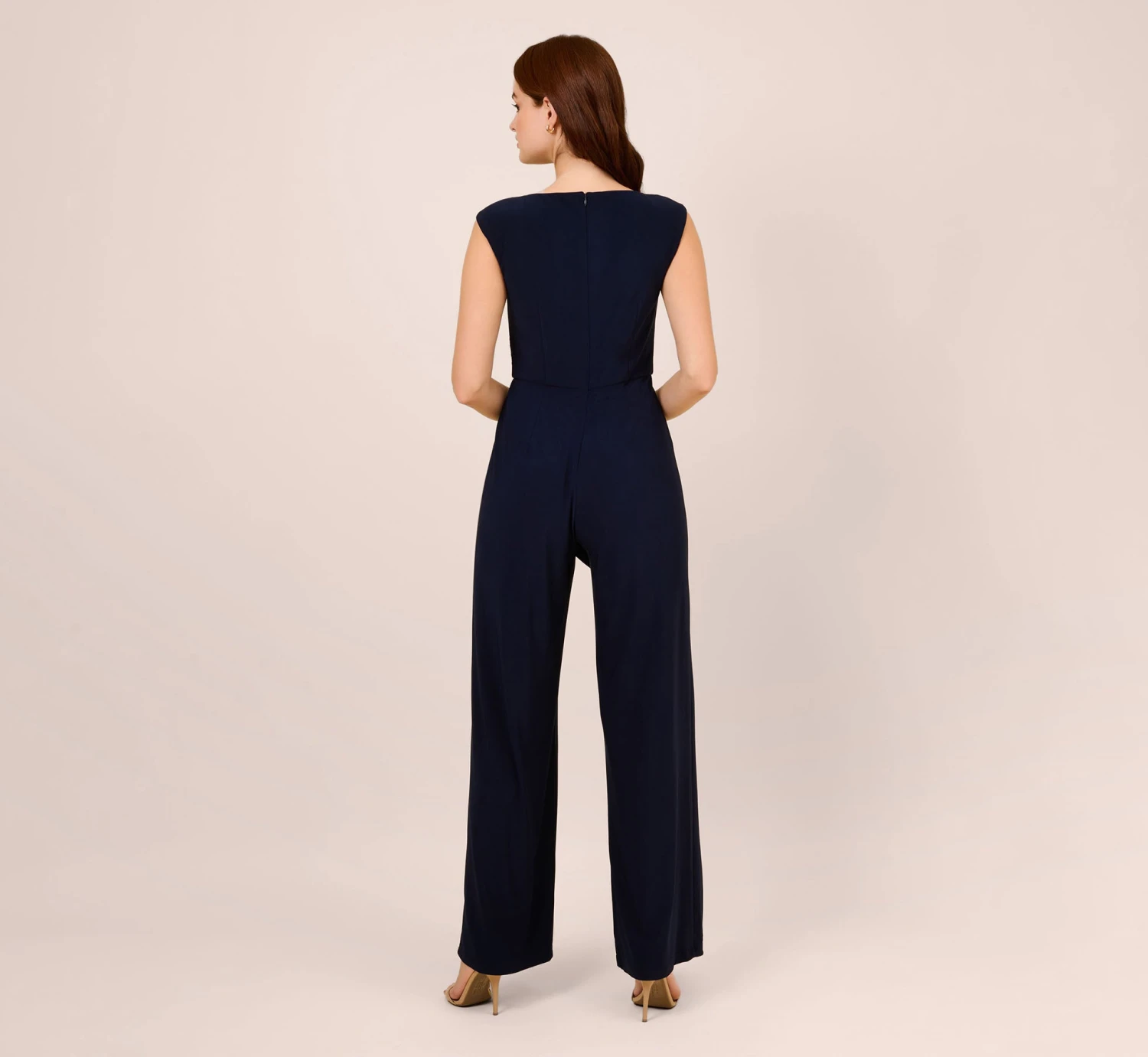 Adrianna Papell Stretch Jersey Twist-Front Jumpsuit With Overlay In Midnight 6 Adrianna Papell Stretch Jersey Twist-Front Jumpsuit With Overlay In Midnight - Image 4