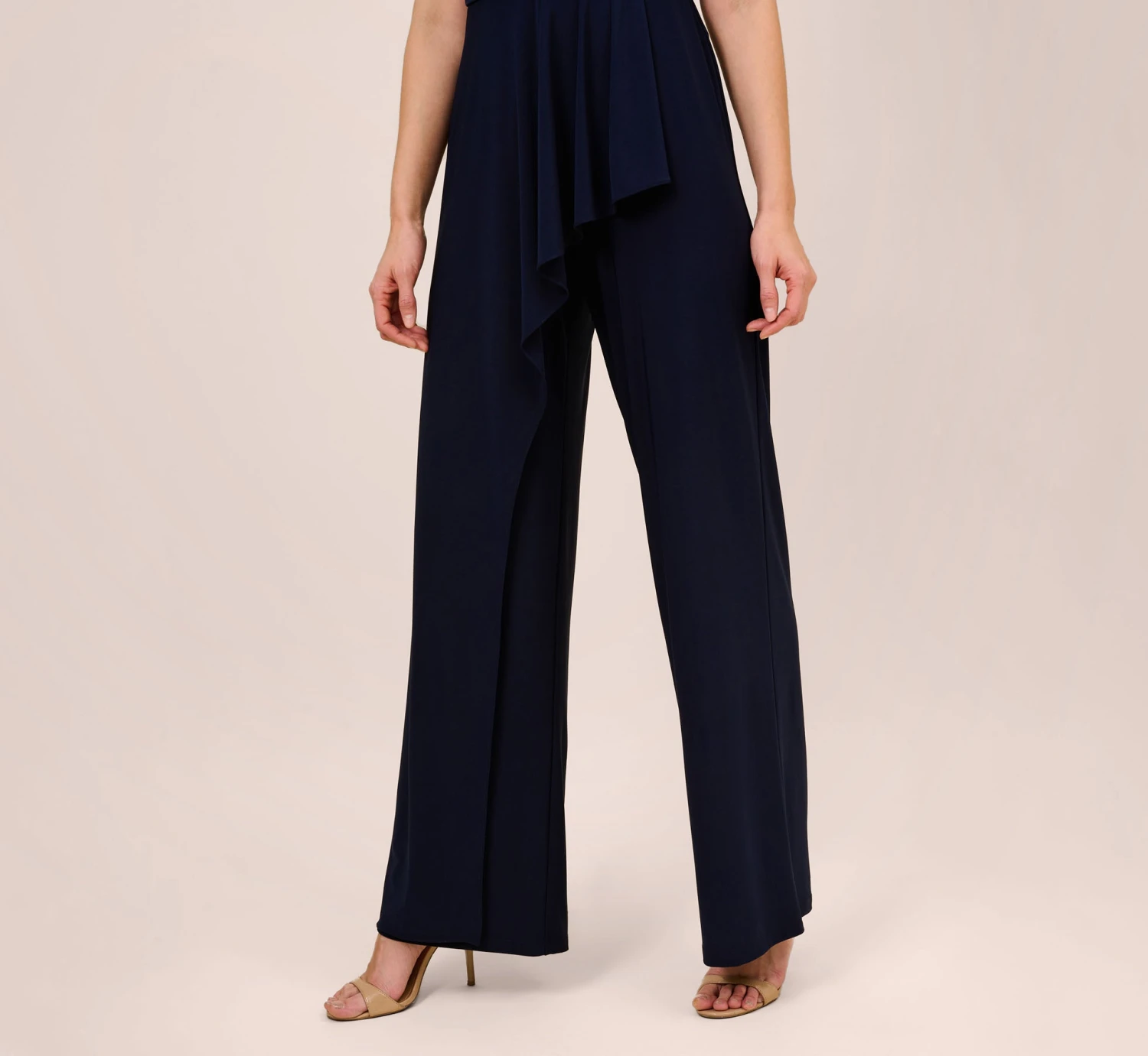 Adrianna Papell Stretch Jersey Twist-Front Jumpsuit With Overlay In Midnight 5 Adrianna Papell Stretch Jersey Twist-Front Jumpsuit With Overlay In Midnight - Image 3