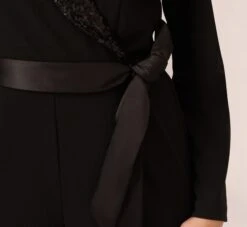 Adrianna Papell Hand-Sequined Crepe Tuxedo Jumpsuit In Black -Adrianna Papell Shop AP1D104860 AA002 Regular Lifestyle