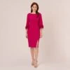 Adrianna Papell Crepe Sheath Dress With V-Back And Feather-Trim Sleeves In Rich Magenta 1 Adrianna Papell Crepe Sheath Dress With V-Back And Feather-Trim Sleeves In Rich Magenta -Adrianna Papell Shop AP1D104892 AQ670 Regular Default