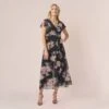 Adrianna Papell Metallic Floral-Print Chiffon And Jersey Cropped Jumpsuit With Overlay In Black Multi