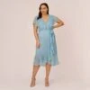 Adrianna Papell Plus Size Floral Metallic Stencil Midi-Length Mermaid Dress With Capelet In Light Blue 1 Adrianna Papell Plus Size Floral Metallic Stencil Midi-Length Mermaid Dress With Capelet In Light Blue -Adrianna Papell Shop AP1D104918 AA486 Plus Default