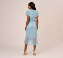 Adrianna Papell Floral Metallic Stencil Midi-Length Mermaid Dress With Capelet In Light Blue -Adrianna Papell Shop AP1D104918 AA486 Regular Back