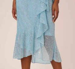 Adrianna Papell Floral Metallic Stencil Midi-Length Mermaid Dress With Capelet In Light Blue -Adrianna Papell Shop AP1D104918 AA486 Regular Lifestyle