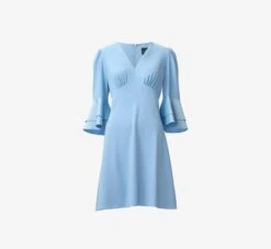 Adrianna Papell Satin Crepe Short Fit-And-Flare Dress With Tiered Bell Sleeves In Elegant Sky -Adrianna Papell Shop AP1D104923 AC497 Regular Flat