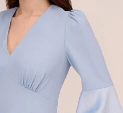 Adrianna Papell Satin Crepe Short Fit-And-Flare Dress With Tiered Bell Sleeves In Elegant Sky -Adrianna Papell Shop AP1D104923 AC497 Regular Lifestyle