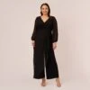 Adrianna Papell Plus Size Long Sleeve Jersey Jumpsuit With Chiffon Details In Black