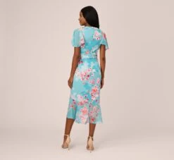 Adrianna Papell Floral Print Chiffon And Stretch Twill Midi-Length Mermaid Dress With Capelet In Aqua Multi 14 Adrianna Papell Floral Print Chiffon And Stretch Twill Midi-Length Mermaid Dress With Capelet In Aqua Multi -Adrianna Papell Shop AP1D104950 BZ980 Regular Back