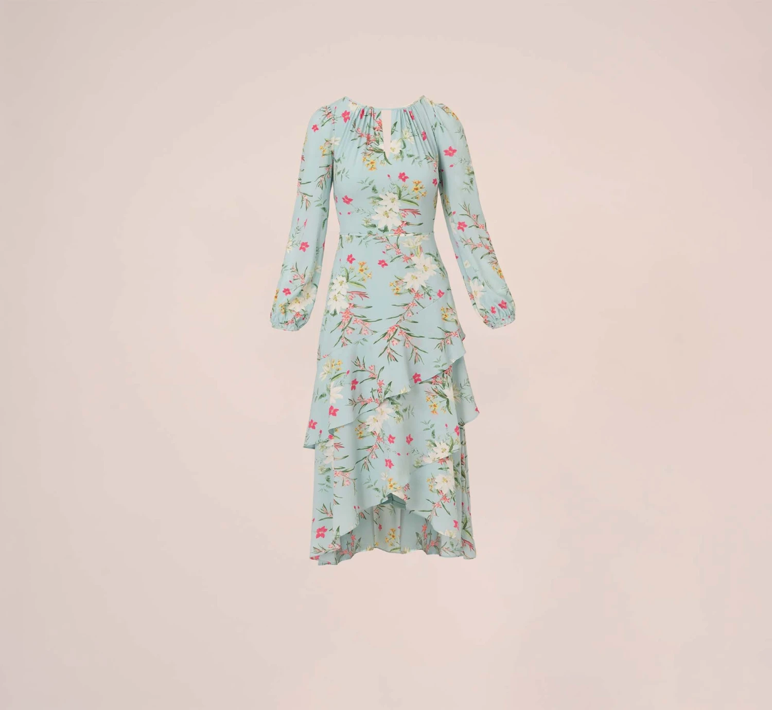 Adrianna Papell Floral Print Stretch Chiffon Tiered Ruffled Midi-Length Dress In Mint Smoke 9 Adrianna Papell Floral Print Stretch Chiffon Tiered Ruffled Midi-Length Dress In Mint Smoke - Image 7