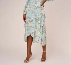 Adrianna Papell Floral Print Stretch Chiffon Tiered Ruffled Midi-Length Dress In Mint Smoke 13 Adrianna Papell Floral Print Stretch Chiffon Tiered Ruffled Midi-Length Dress In Mint Smoke -Adrianna Papell Shop AP1D104953 AH484 Regular Lifestyle