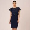 Adrianna Papell Sequined Guipure Lace Popover Stretch Knit Crepe Short Sheath Dress In Navy -Adrianna Papell Shop AP1D104957 AC412 Regular Default