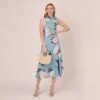 Adrianna Papell Floral Print Crepe De Chine Midi-Length Dress In Blue Multi -Adrianna Papell Shop AP1D104960 AA461 Regular Side