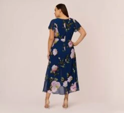 Adrianna Papell Plus Size Floral Print Chiffon Cropped Jumpsuit In Navy Multi 12 Adrianna Papell Plus Size Floral Print Chiffon Cropped Jumpsuit In Navy Multi -Adrianna Papell Shop AP1D104961 AA980 Plus Back