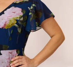 Adrianna Papell Plus Size Floral Print Chiffon Cropped Jumpsuit In Navy Multi 13 Adrianna Papell Plus Size Floral Print Chiffon Cropped Jumpsuit In Navy Multi -Adrianna Papell Shop AP1D104961 AA980 Plus Lifestyle