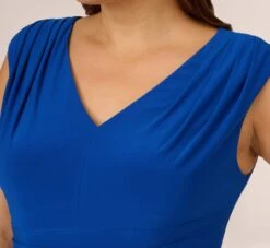 Adrianna Papell Plus Size Stretch Matte Jersey Draped Asymmetrical Short Dress In Rich Royal 11 Adrianna Papell Plus Size Stretch Matte Jersey Draped Asymmetrical Short Dress In Rich Royal -Adrianna Papell Shop AP1D104971 AI402 Plus Detail