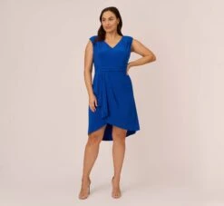 Adrianna Papell Plus Size Stretch Matte Jersey Draped Asymmetrical Short Dress In Rich Royal 15 Adrianna Papell Plus Size Stretch Matte Jersey Draped Asymmetrical Short Dress In Rich Royal -Adrianna Papell Shop AP1D104971 AI402 Plus Front