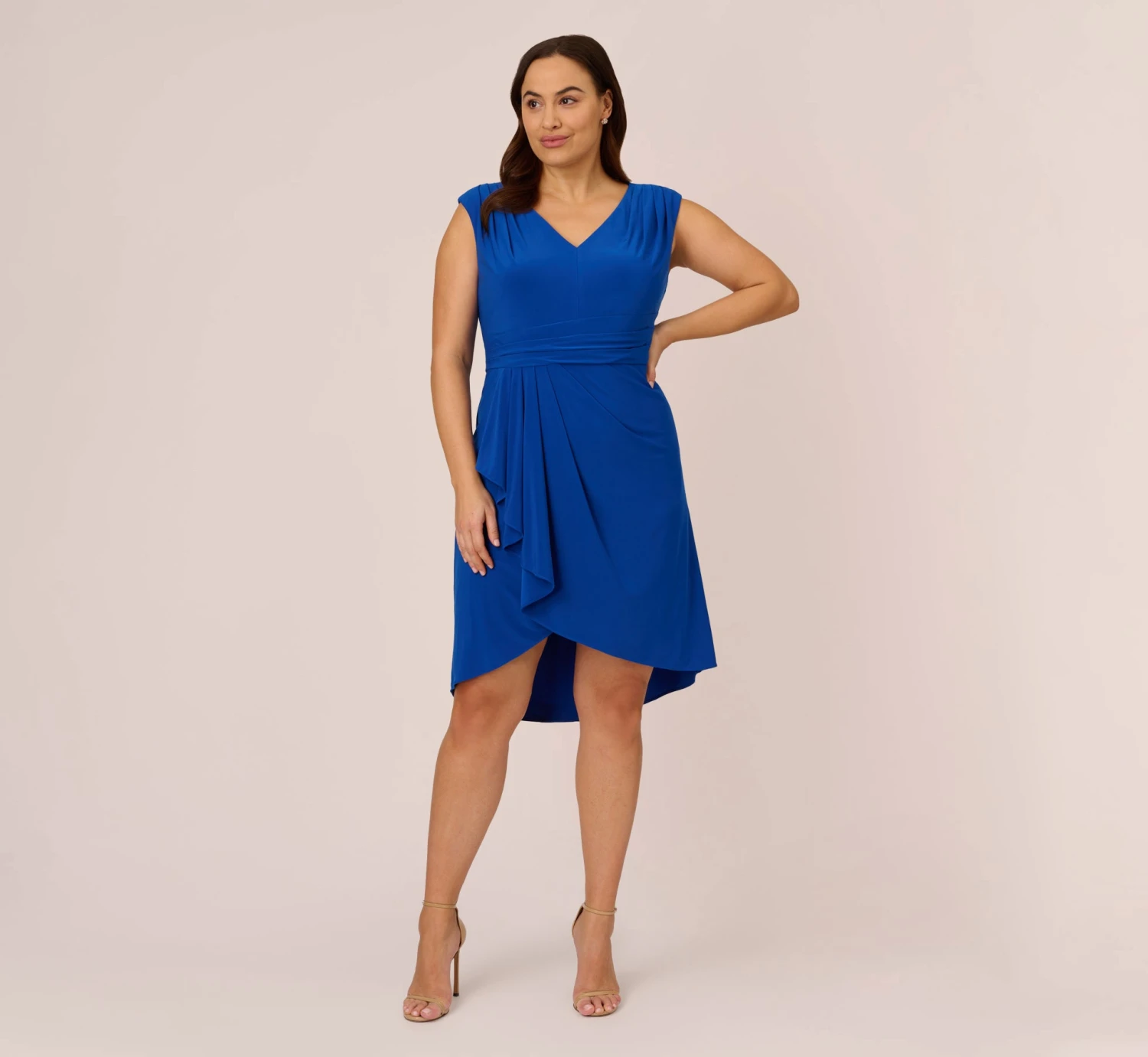 Adrianna Papell Plus Size Stretch Matte Jersey Draped Asymmetrical Short Dress In Rich Royal 9 Adrianna Papell Plus Size Stretch Matte Jersey Draped Asymmetrical Short Dress In Rich Royal - Image 7