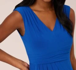 Adrianna Papell Stretch Matte Jersey Draped Asymmetrical Short Dress In Rich Royal -Adrianna Papell Shop AP1D104971 AI402 Regular Detail